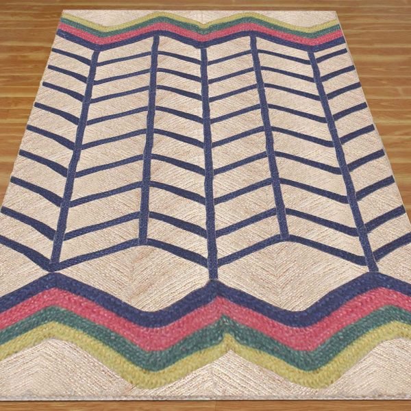 Hand Braided Geometric Multicolor Jute Rug - Image 3