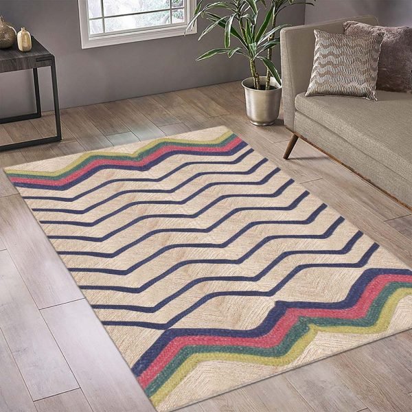 Handmade Geometric Blue Jute Yoga Rug - Image 2