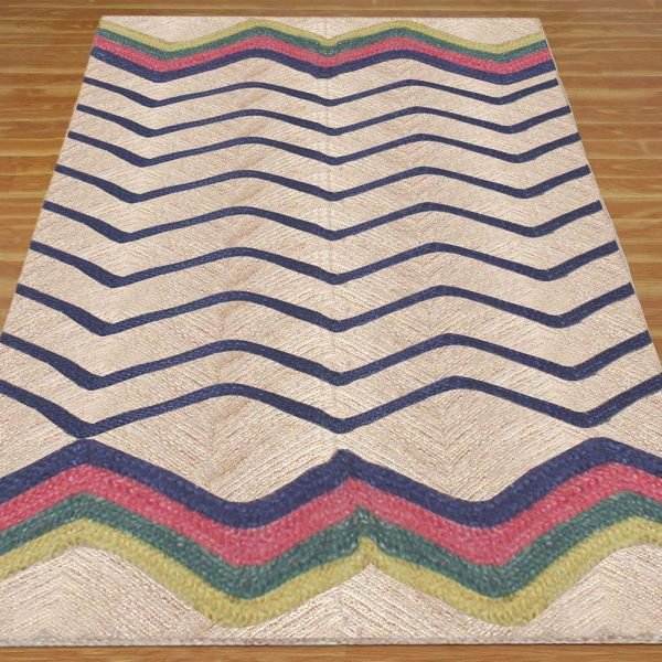 Handmade Geometric Blue Jute Yoga Rug - Image 3