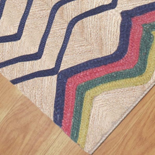 Handmade Geometric Blue Jute Yoga Rug - Image 4