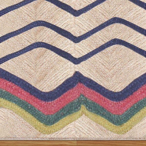 Handmade Geometric Blue Jute Yoga Rug - Image 5