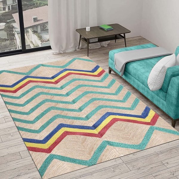 Handmade Turquoise Geometric Jute Rug - Image 2