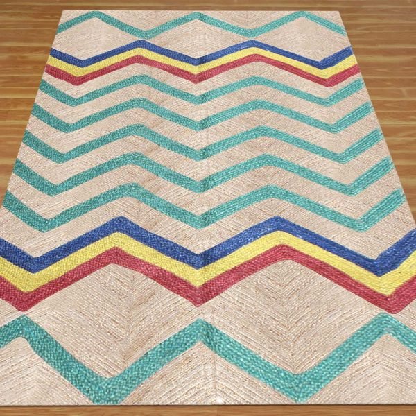 Handmade Turquoise Geometric Jute Rug - Image 3