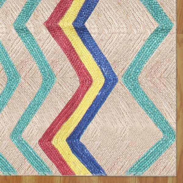 Handmade Turquoise Geometric Jute Rug - Image 5