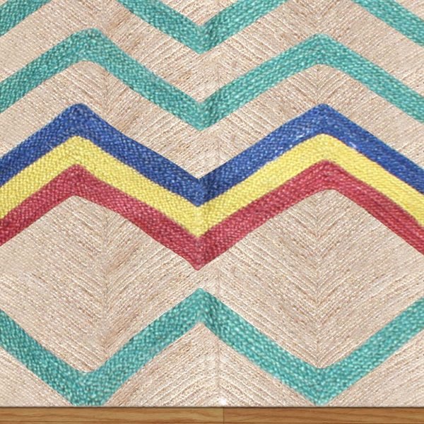 Handmade Turquoise Geometric Jute Rug - Image 4