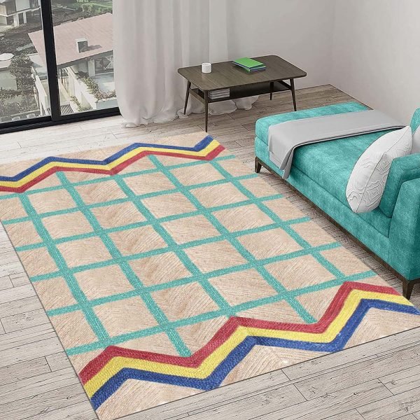 Handcrafted Bedroom Turquoise Jute Rug - Image 2