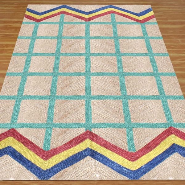 Handcrafted Bedroom Turquoise Jute Rug - Image 3