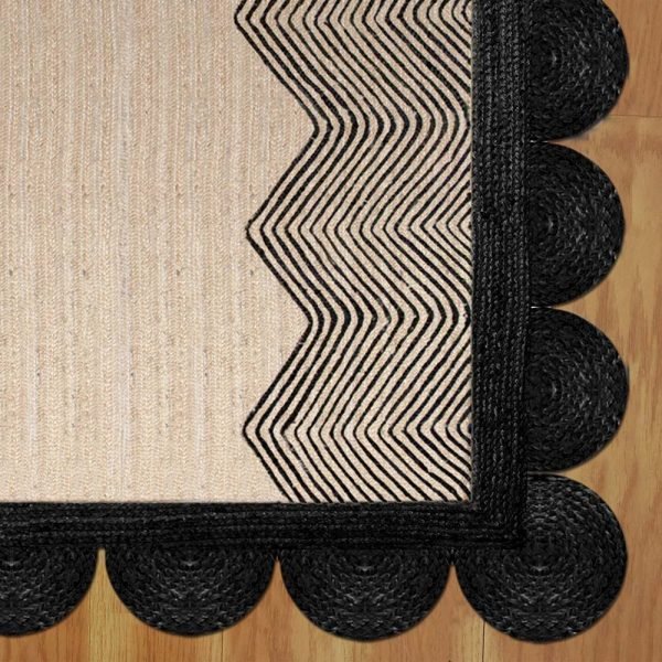 Hand Braided Black Beige Geometric Jute Rug - Image 4