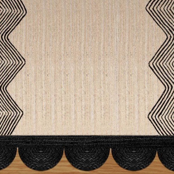 Hand Braided Black Beige Geometric Jute Rug - Image 5