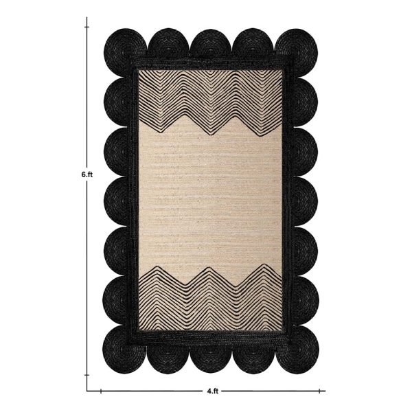 Hand Braided Black Beige Geometric Jute Rug - Image 6