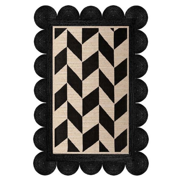 Handcrafted Black Beige Home Decor Jute Rug
