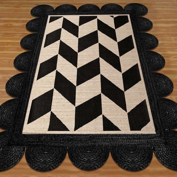 Handcrafted Black Beige Home Decor Jute Rug - Image 3