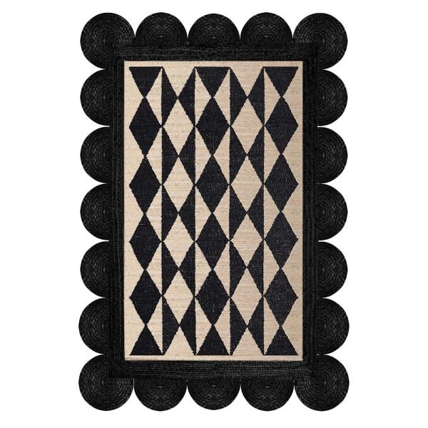 Handmade Geometric Rug Black Beige Area Rug