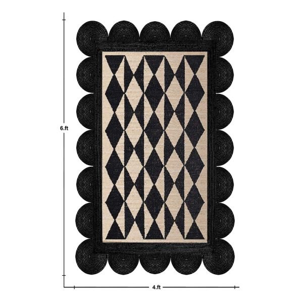 Handmade Geometric Rug Black Beige Area Rug - Image 6
