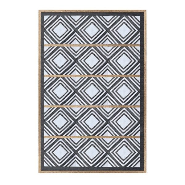 Black Geometric Rug Handmade Hall Area Rug