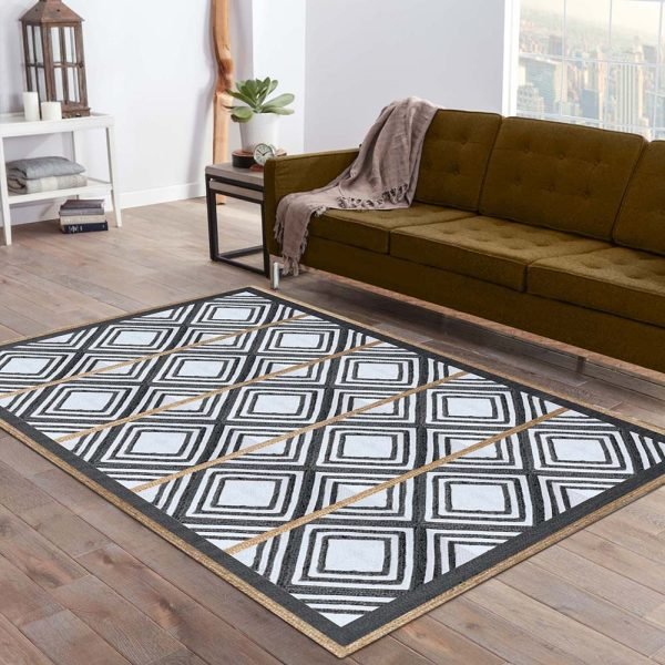 Black Geometric Rug Handmade Hall Area Rug - Image 2