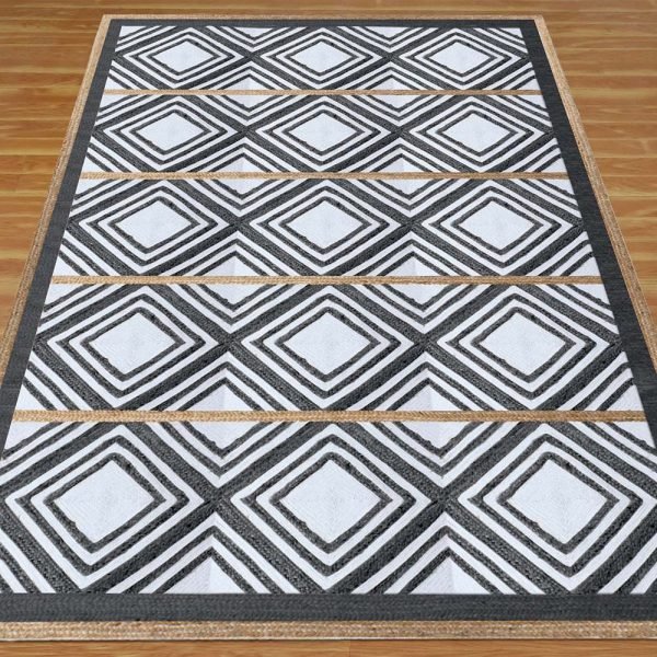 Black Geometric Rug Handmade Hall Area Rug - Image 3