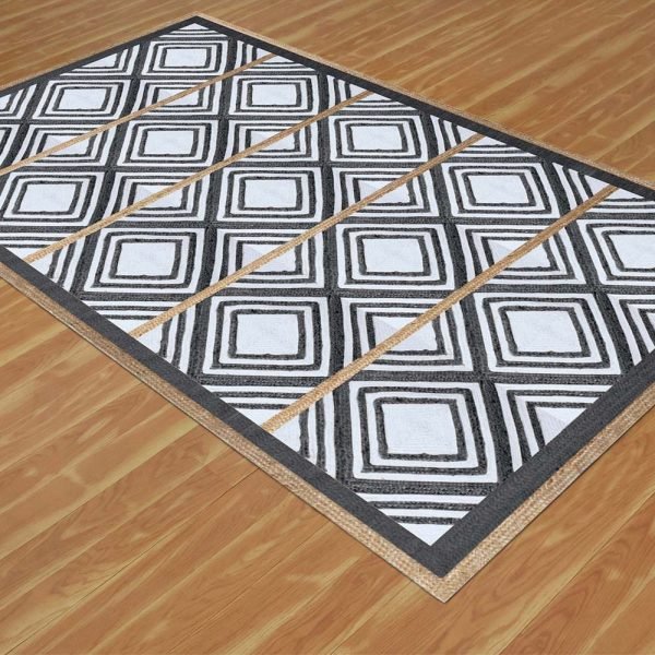 Black Geometric Rug Handmade Hall Area Rug - Image 4