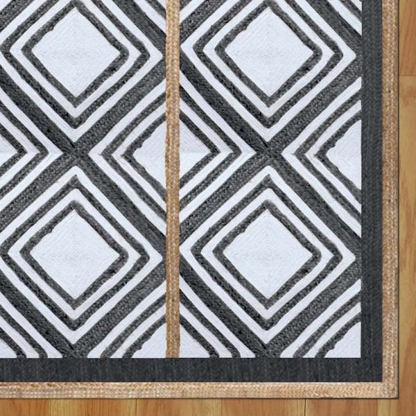 Black Geometric Rug Handmade Hall Area Rug - Image 5