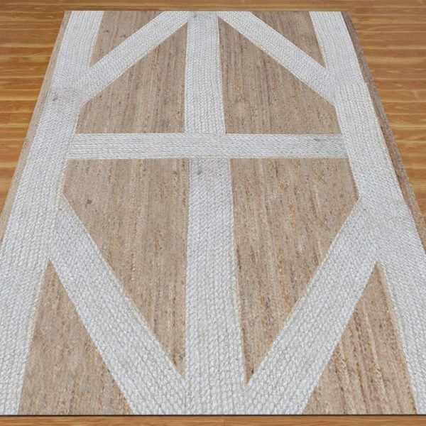 Geometric Handcrafted White Area Jute Rug - Image 3