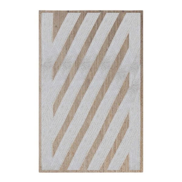 Handmade White Beige Geometric Floor Jute Rug