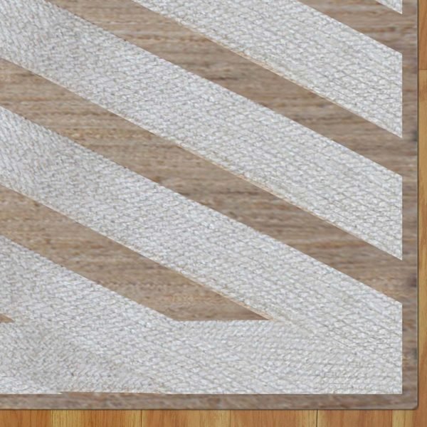 Handmade White Beige Geometric Floor Jute Rug - Image 4