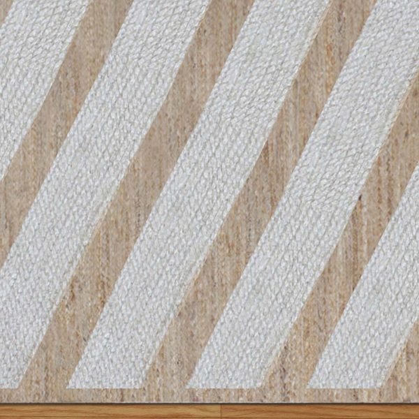 Handmade White Beige Geometric Floor Jute Rug - Image 5