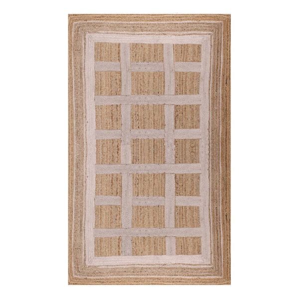 Handcrafted Geometric White Beige Jute Rug