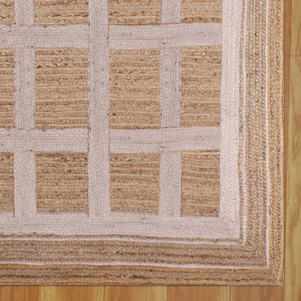 Handcrafted Geometric White Beige Jute Rug - Image 4