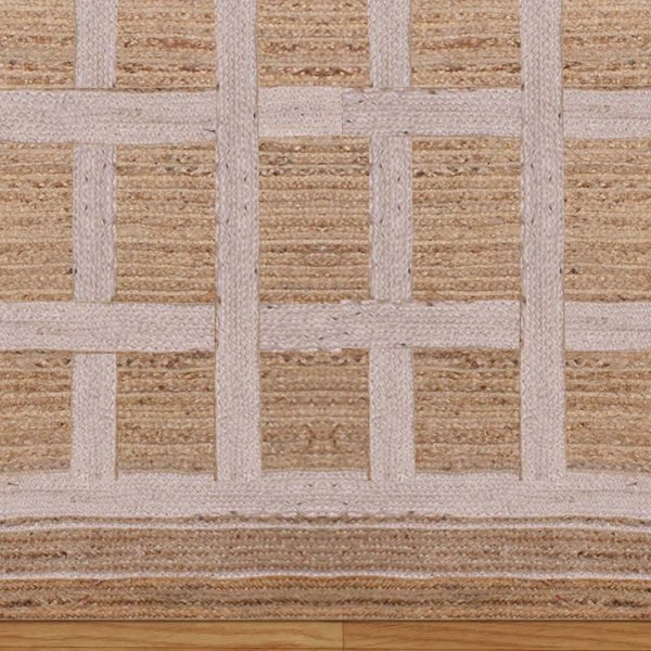 Handcrafted Geometric White Beige Jute Rug - Image 5