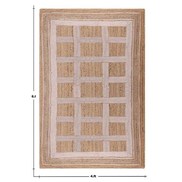 Handcrafted Geometric White Beige Jute Rug - Image 6