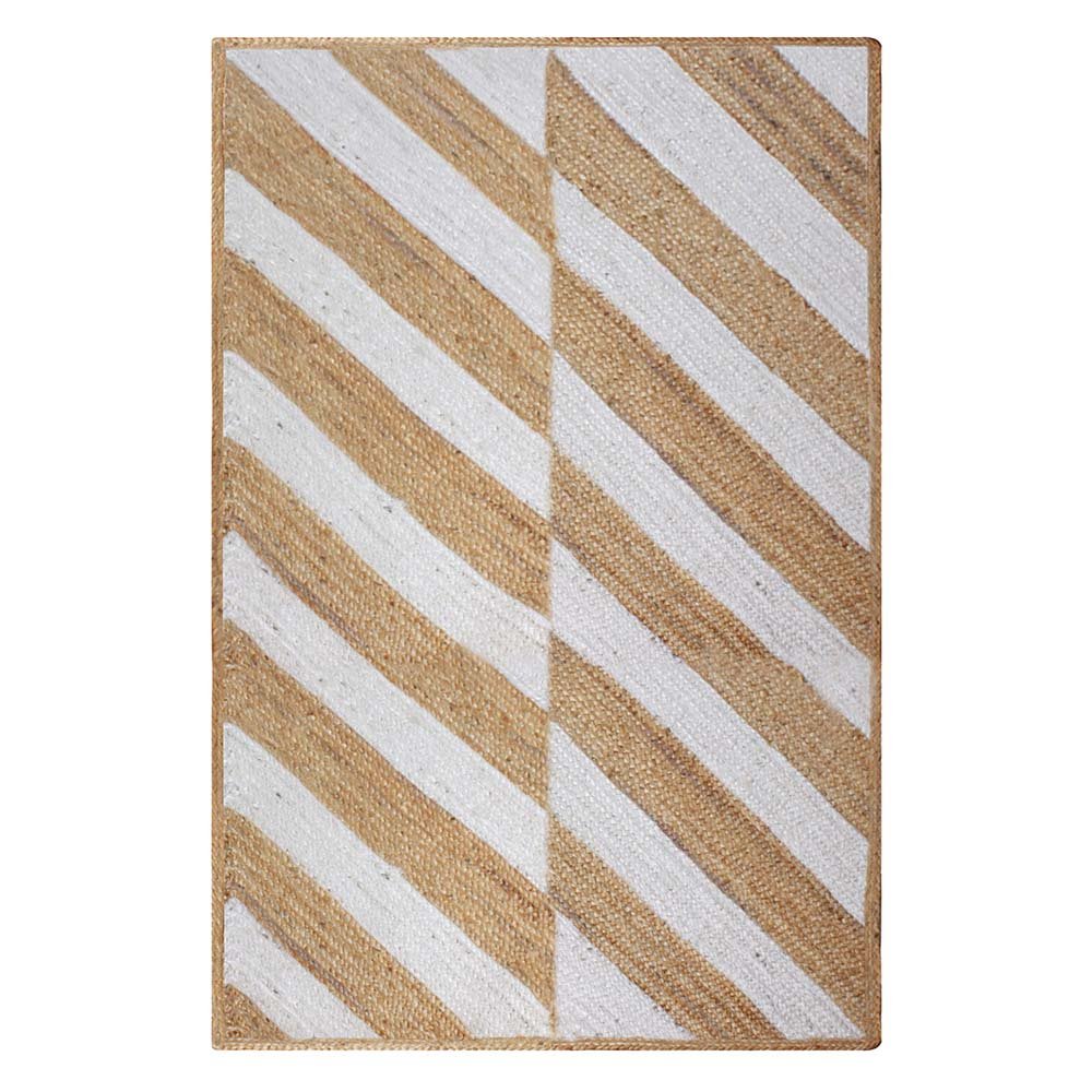 Handmade Geometric Beige White Jute Rug