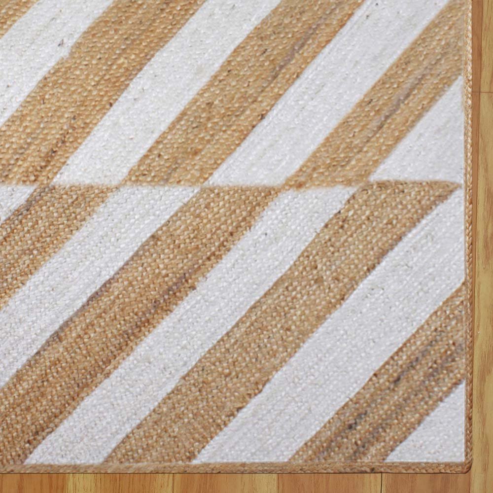 Handmade Geometric Beige White Jute Rug - Image 4