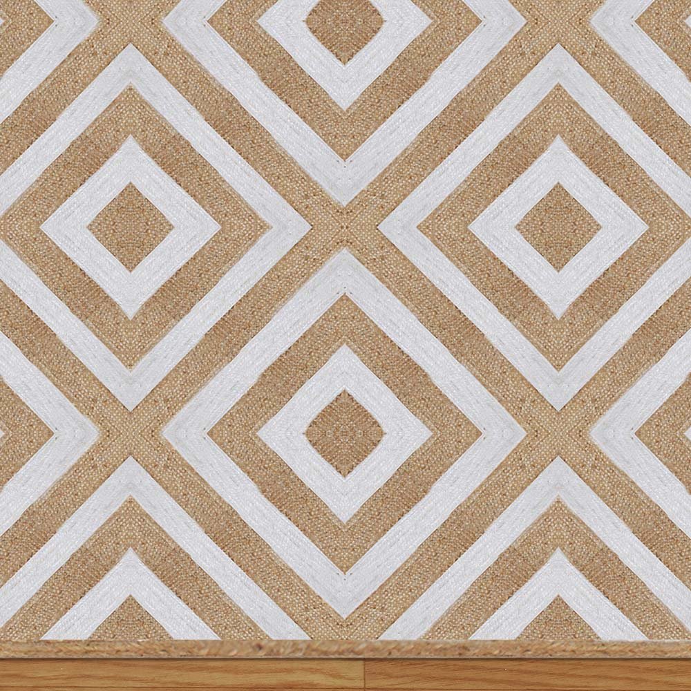 Handmade Geometric Beige White Jute Rug - Image 5