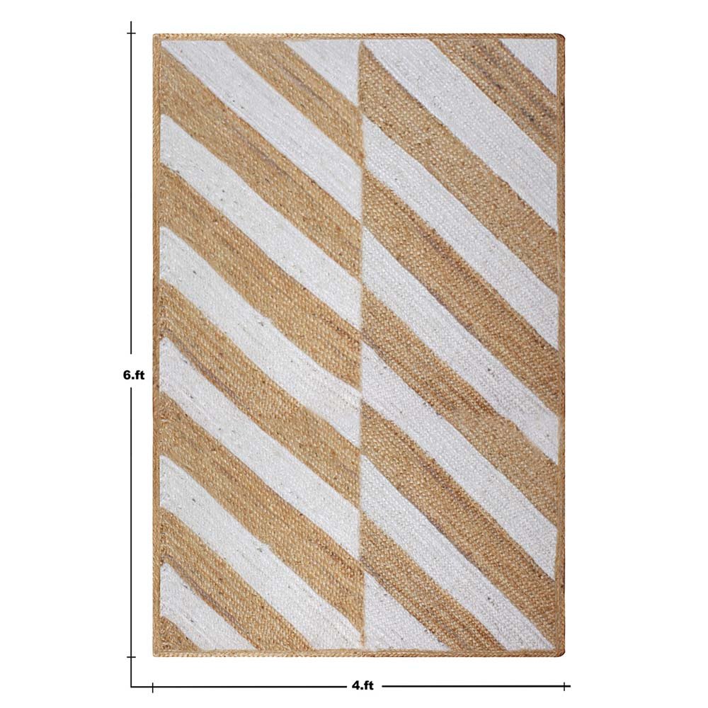 Handmade Geometric Beige White Jute Rug - Image 6