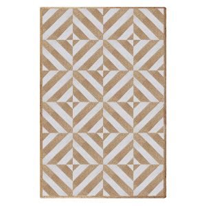 Geometric Handmade Beige White Bedroom Rug