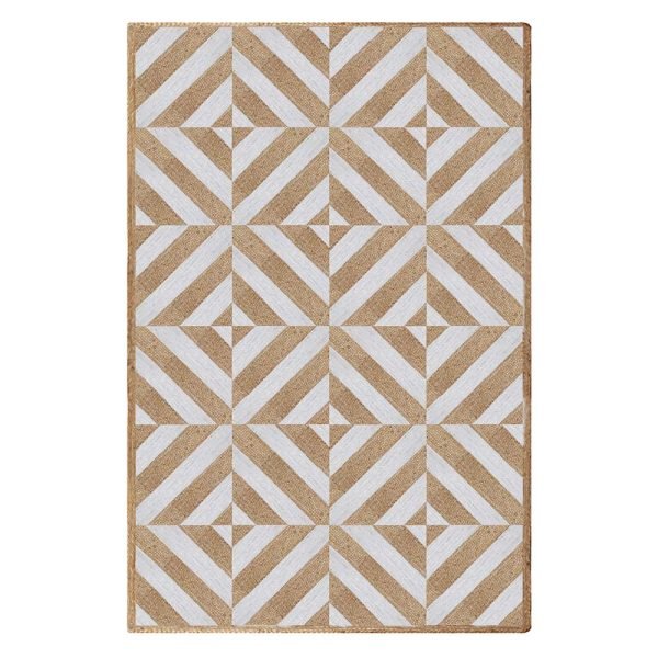 Geometric Handmade Beige White Bedroom Rug
