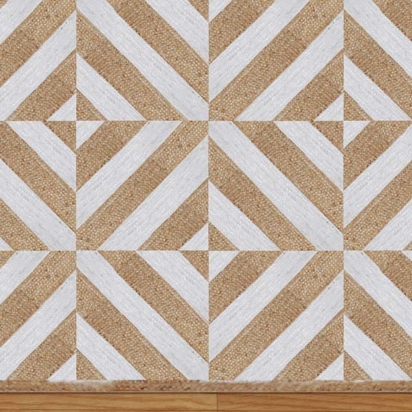 Geometric Handmade Beige White Bedroom Rug - Image 5