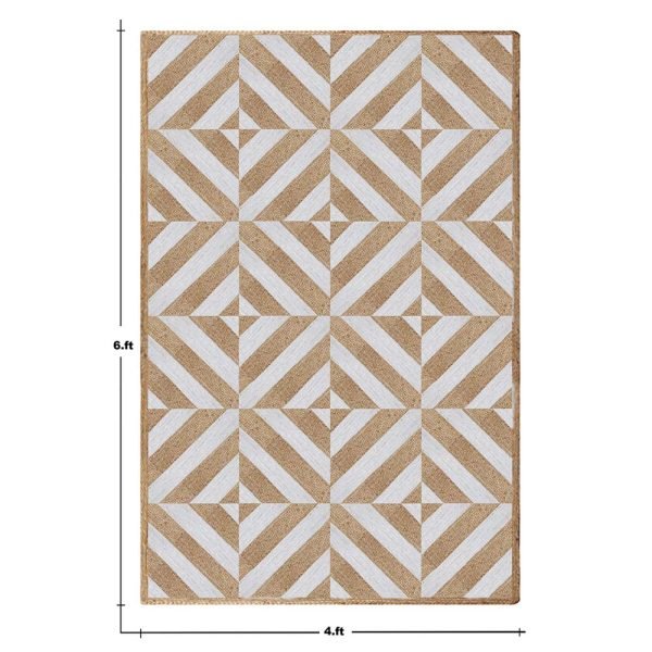 Geometric Handmade Beige White Bedroom Rug - Image 6