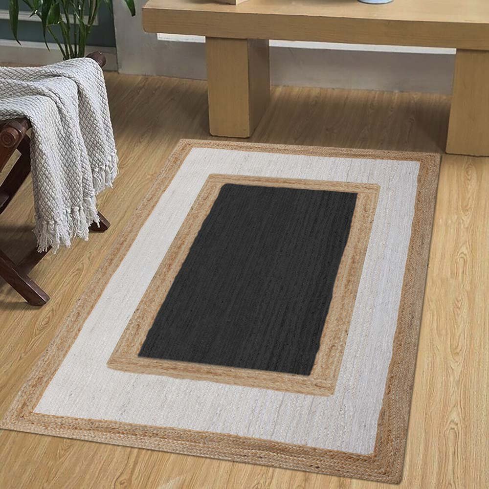 Handmade Geometric Beige Black Home Decor Rug - Image 2