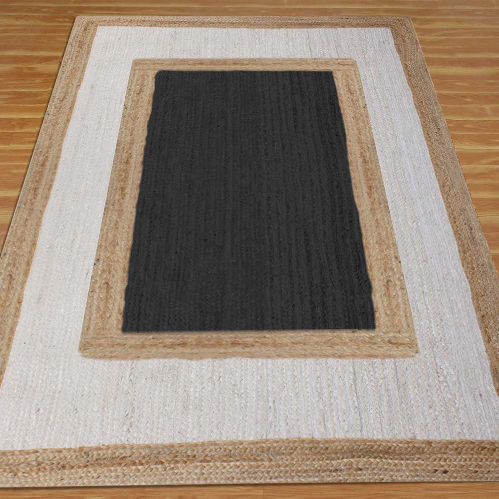 Handmade Geometric Beige Black Home Decor Rug - Image 3