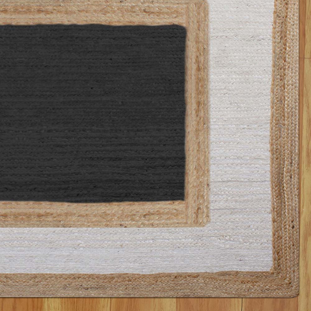 Handmade Geometric Beige Black Home Decor Rug - Image 4