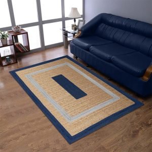Handcrafted Blue Beige Geometric Rug