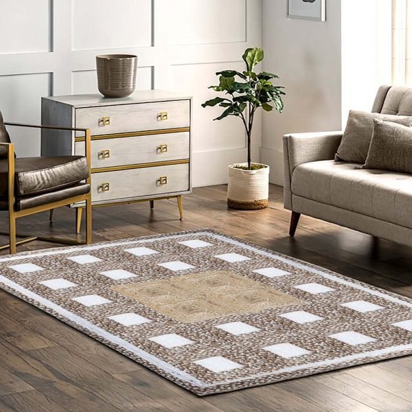 Handmade Jute Beige Geometric Home Decor Rug - Image 2