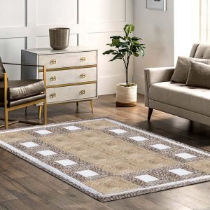 Handcrafted Geometric Beige Bedroom Jute Rug