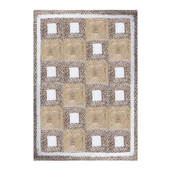 Handmade Beige Geometric Jute Living Room Rug