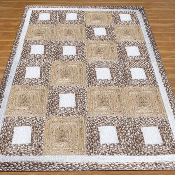 Handmade Beige Geometric Jute Living Room Rug - Image 3
