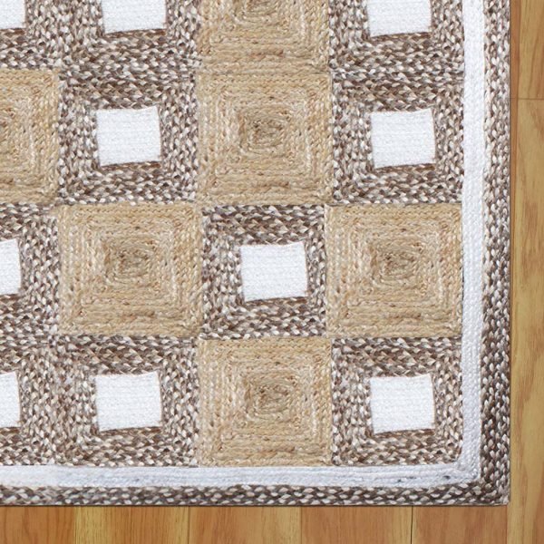 Handmade Beige Geometric Jute Living Room Rug - Image 4