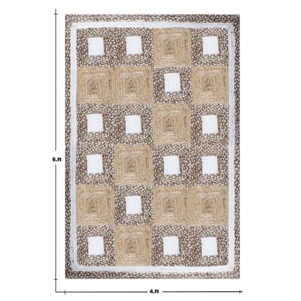 Handmade Beige Geometric Jute Living Room Rug - Image 6