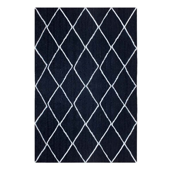 Hand Braided Geometric Blue Jute Rug